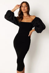 Dolly Puff Sleeve Midi Dress - Black