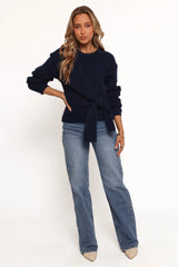 Ettie Wrap Side Tie Knit Sweater - Navy