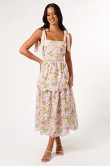 Maddy Midi Dress - Light Pink Multi