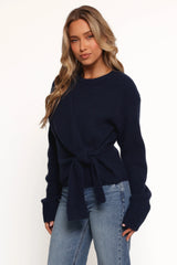 Ettie Wrap Side Tie Knit Sweater - Navy