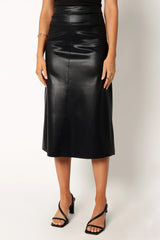 Miller Faux Leather Midi Skirt - Black