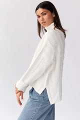 Dana Turtleneck Fringe Knit Sweater - White
