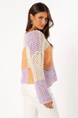 Dawn Color Block Knit Sweater - Cream Lavender