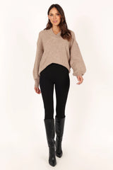 Carly Collar Knit Sweater - Oatmeal