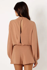Galen Long Sleeve Romper - Mocha
