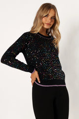 Ariella Sequin Embellished Knit Sweater - Black
