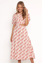 Aminah Puff Sleeve Dress - Red Floral