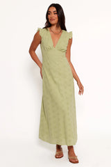 Ensley Flutter Sleeve Maxi Dress - Olive Green