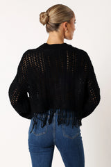 Katalina Fringe Crop Knit Sweater - Black
