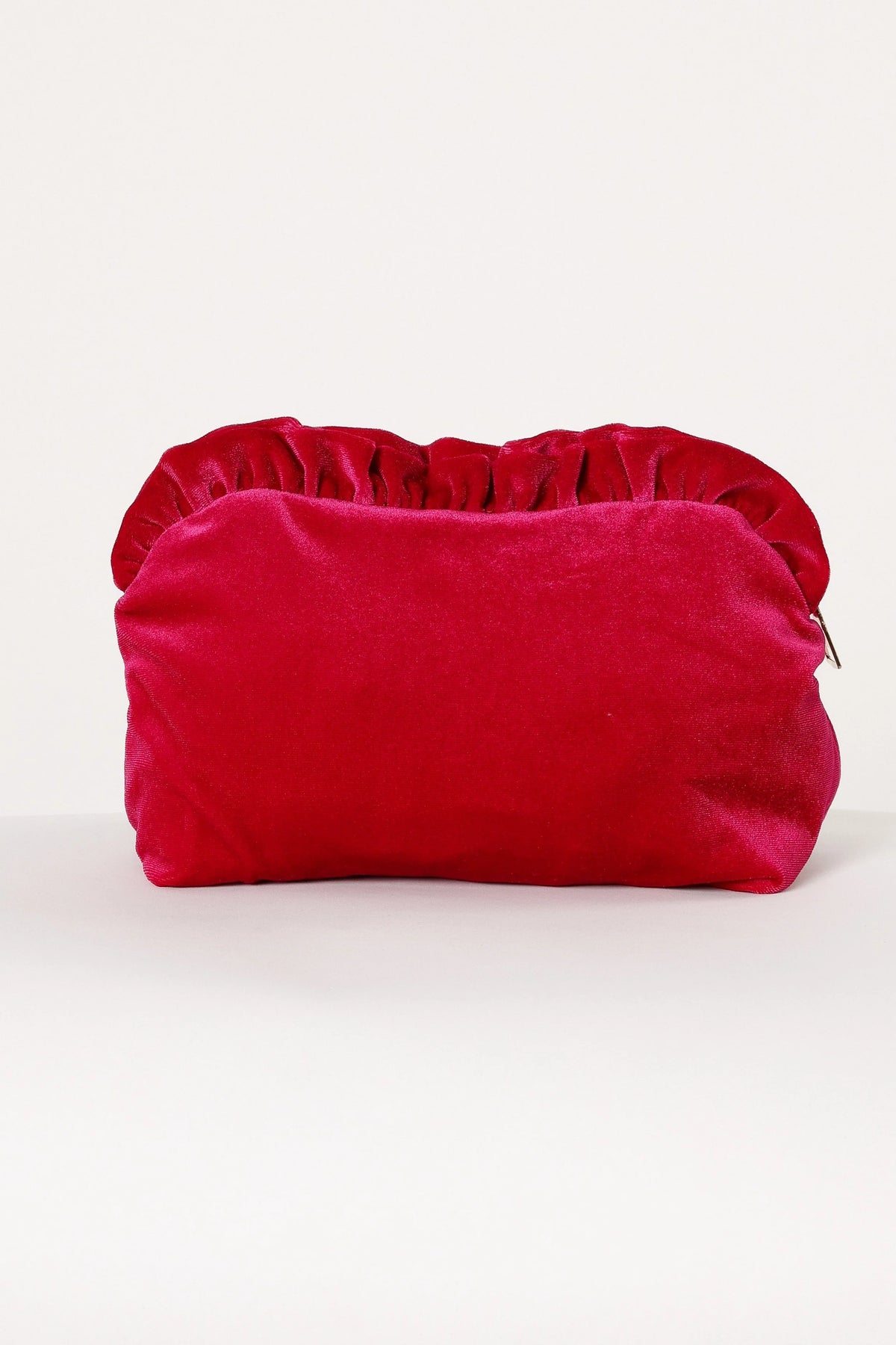 Large Velvet Ruffle Pouch - Magenta