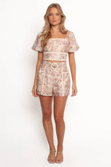 Davina Belted Shorts - Cream Multi