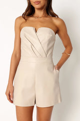 Mikaela Faux Leather Romper - Ecru